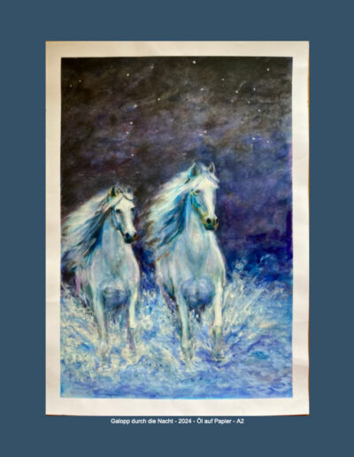 Galopp durch die Nacht - Öl auf Papier - A2