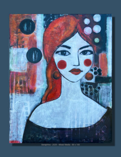 Seraphina, mutige Schönheit, Mixed Media auf Leinwand, 80 x 100 cm, 2025