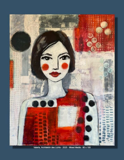 Valeria, Architektin des Lichts, Öl/Mixed Media auf Leinwand, 80 x 100 cm, 2025 Angelika Neumann