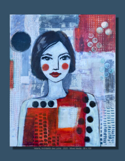 Valeria, Architektin des Lichts, Mixed Media auf Leinwand, 80 x 100 cm, 2025