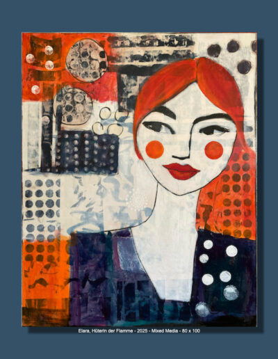 Elara, Hüterin der Flamme, Öl/Mixed Media auf Leinwand, 80 x 100 cm, 2025 Angelika Neumann