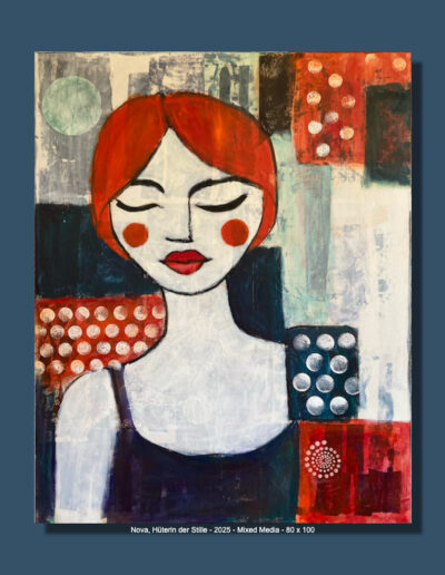 Nova, Hüterin der Stille, Öl/Mixed Media auf Leinwand, 80 x 100 cm, 2025 Angelika Neumann