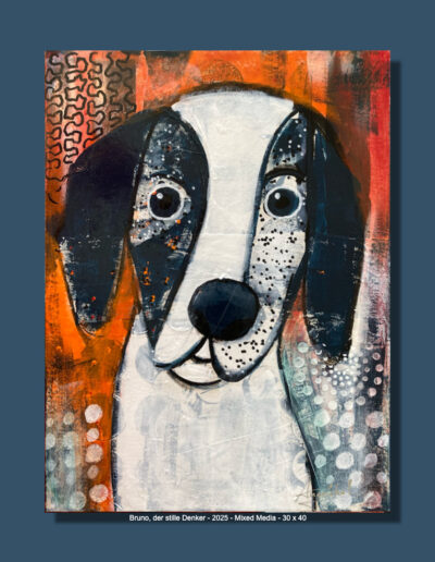 Bruno, der stille Denker, Öl/Mixed Media auf Leinwand, 30 x 40 cm, 2025 Angelika Neumann
