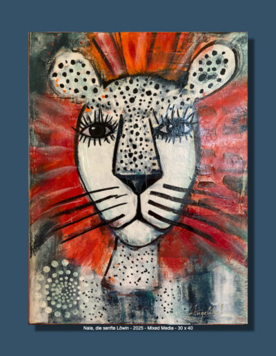 Nala, die sanfte Löwin, Öl/Mixed Media auf Leinwand, 30 x 40 cm, 2025 Angelika Neumann