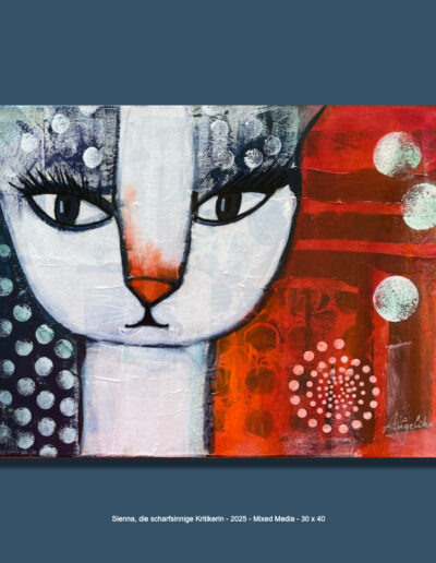 Sienna, die scharfsinnige Kritikerin, Öl/Mixed Media auf Leinwand, 30 x 40 cm, 2025 Angelika Neumann
