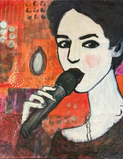 Shelly, the Singer of Dialogue, Oil/Mixed Media on Canvas, 80 x 100 cm, 2025, Angelika Neumann