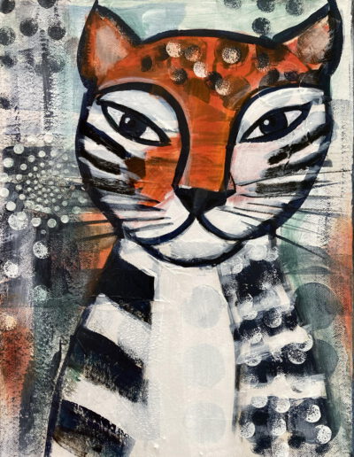 Taro, the Clever Tiger, Oil/Mixed Media on Canvas, 40 x 30 cm, 2025, Angelika Neumann